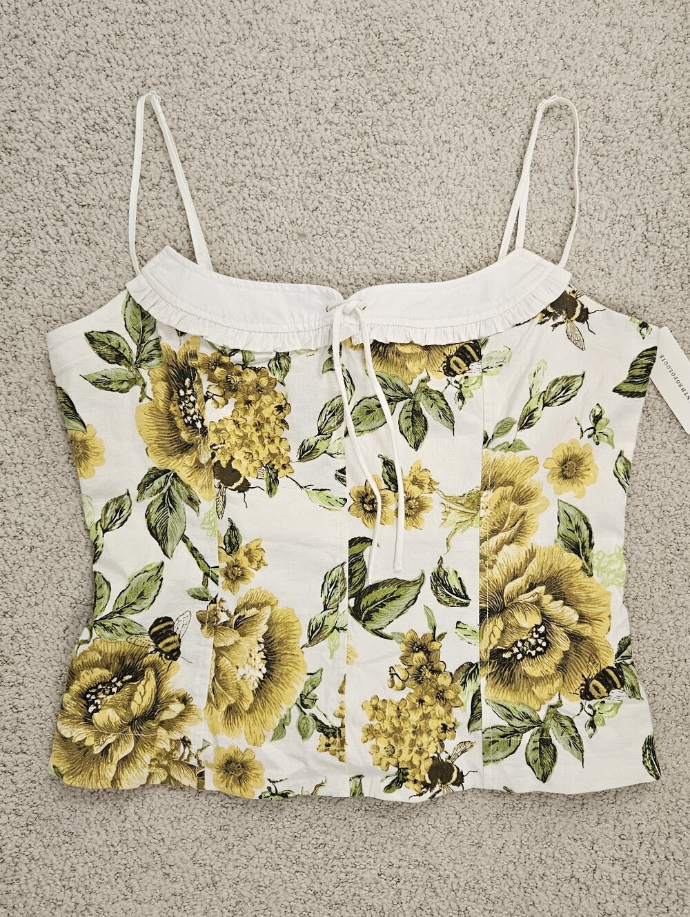 Anthropologie Maeve Pollinator Corset Top Tank Yellow Ivory Floral Bees Women XL